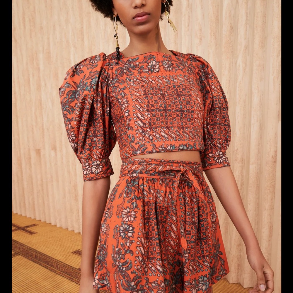 Ulla Johnson Anise Quilted Lace Up Back Crop Top in Clementine Size 2